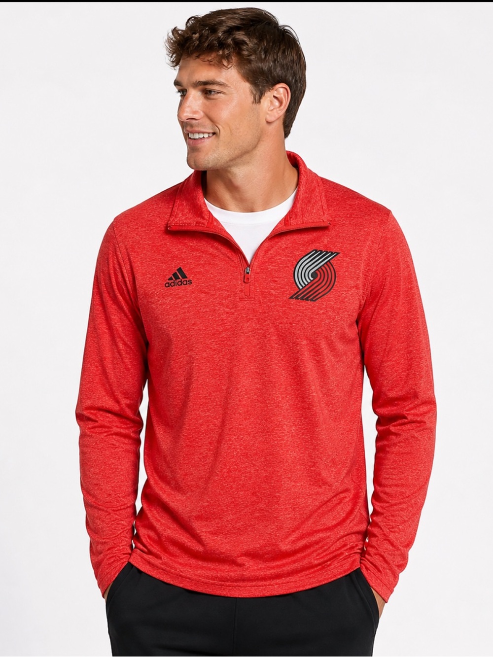 NWOT Adidas Portland Trail Blazers Red Quarter-Zip Pullover — Size M